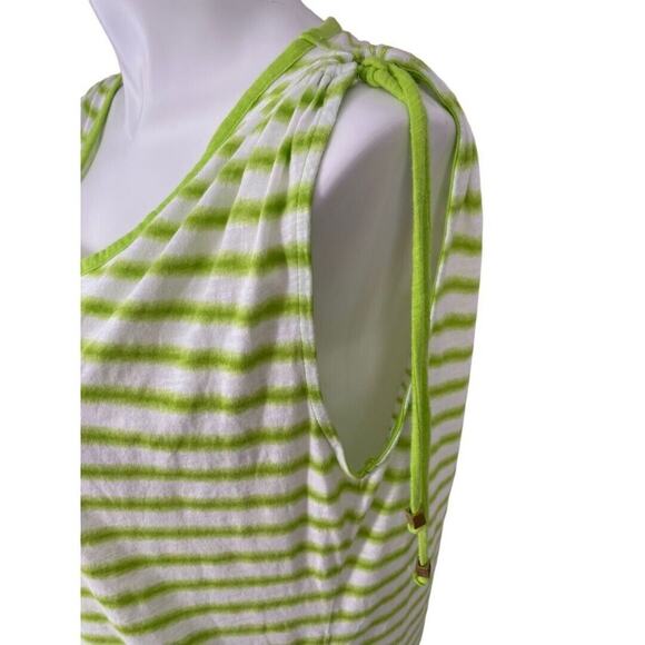 2X Michael Kors Green Striped Sleeves Gathered Tie Shoulder Shirt Blouse - Picture 5 of 7